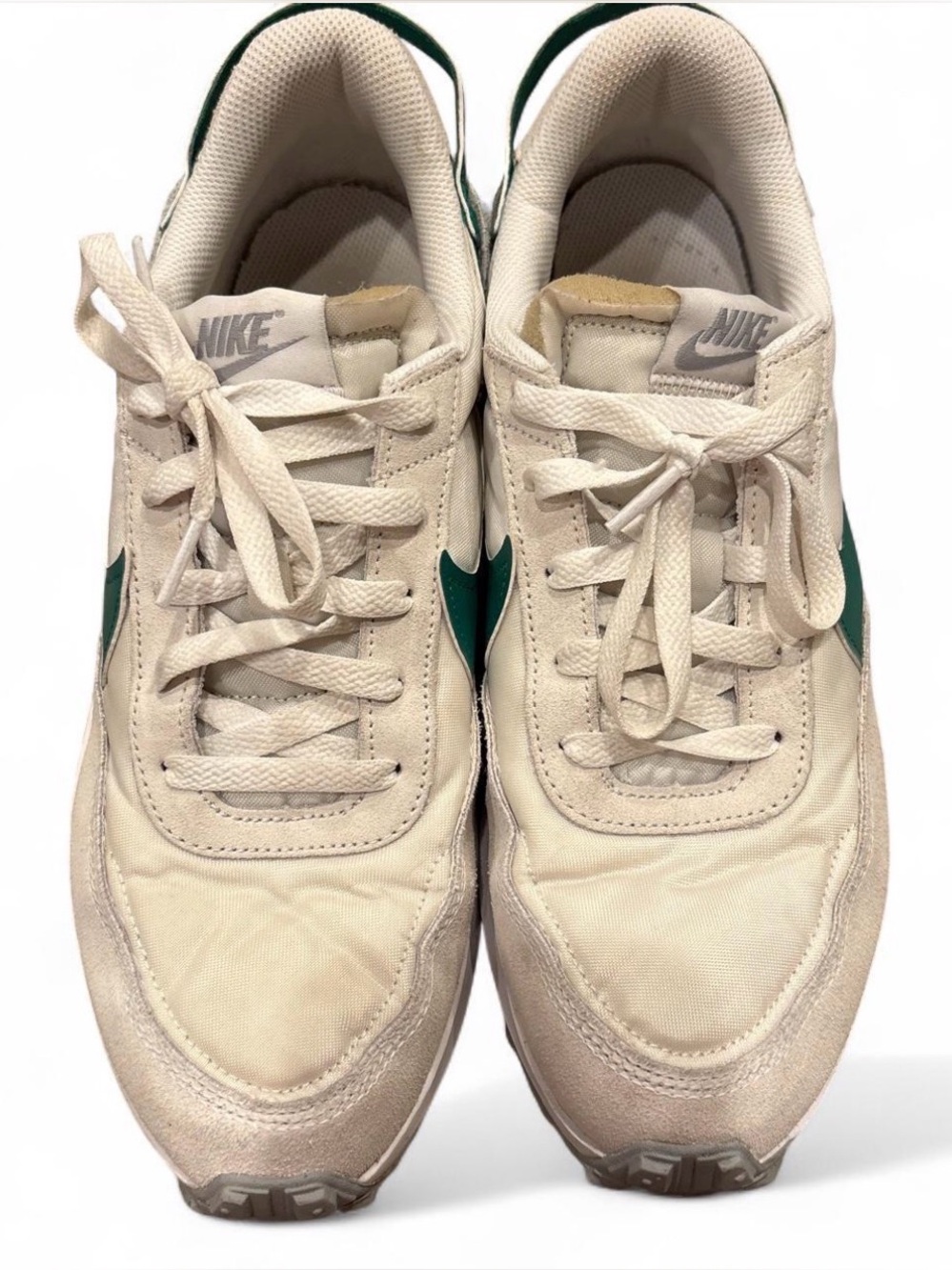 Nike Neutral Cream Sneakers with Green Swoosh
